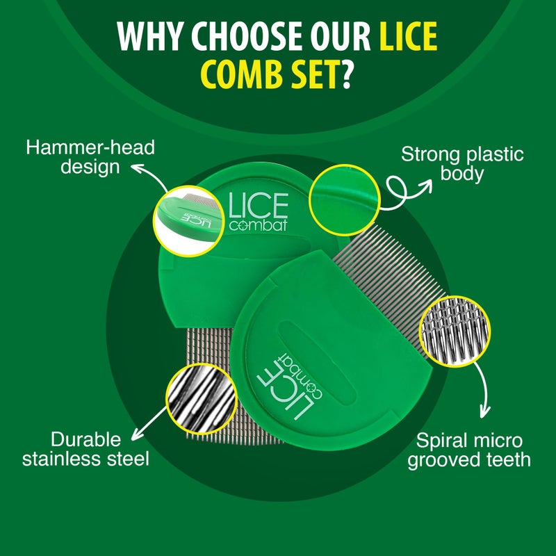NatulabUSA Lice Combs| Head Lice Professional Metal Set of 2 for Long & Short Hair | Efficient Lice and Nit Removal | Easy to Use. FREE MAGNIFYING GLASS INCLUDED - Image 3